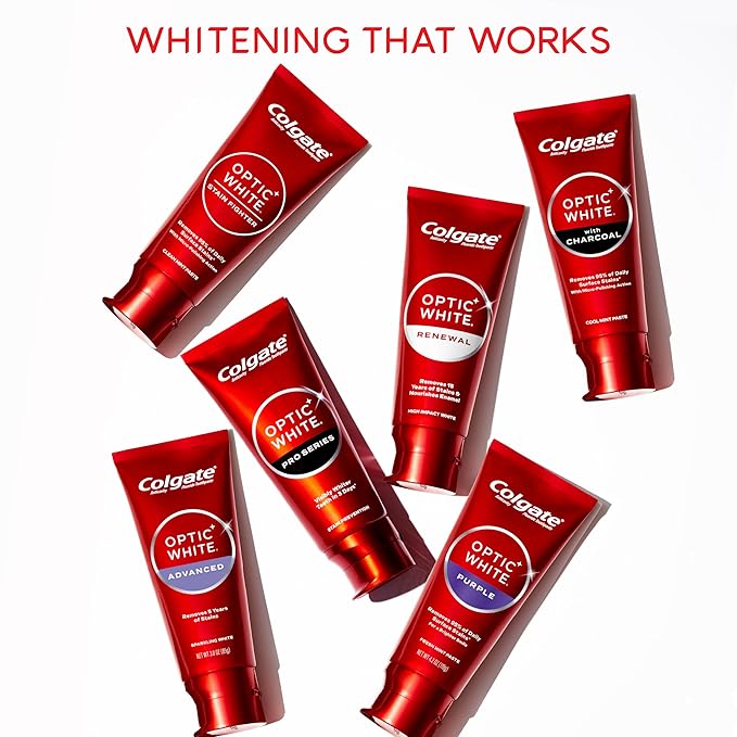 Colgate Optic White Renewal Teeth Whitening Toothpaste, Whitening Fluoride Toothpaste, Effectively Removes Tea, Coffee, and Wine Stains, Made with Hydrogen Peroxide, Brilliant Shine, 3.0 oz