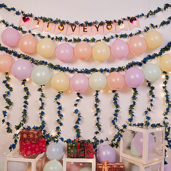 MARTINE MALL Flower Garland Rose Vines, 8 Strands 66Ft Flowers Vines for Bedroom, Rose Flower Garland Decoration, Sapphire Rose Floral Garland for Room Table Birthday Wedding Party Garden Wall Decor