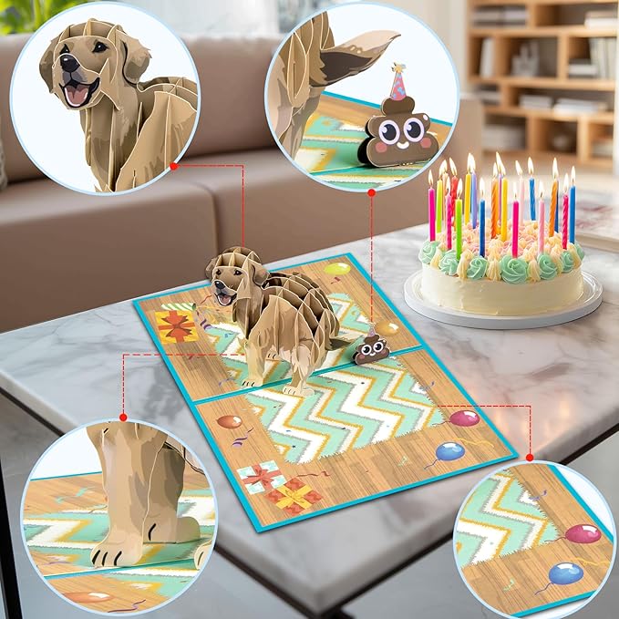 GREETING ART Dog Happy Birthday Pop-Up Card, Dog Birthday Card, 3D Greeting Cards for Dog Lover, Wife, Husband, Mom, Dad, Grandma, Grandpa
