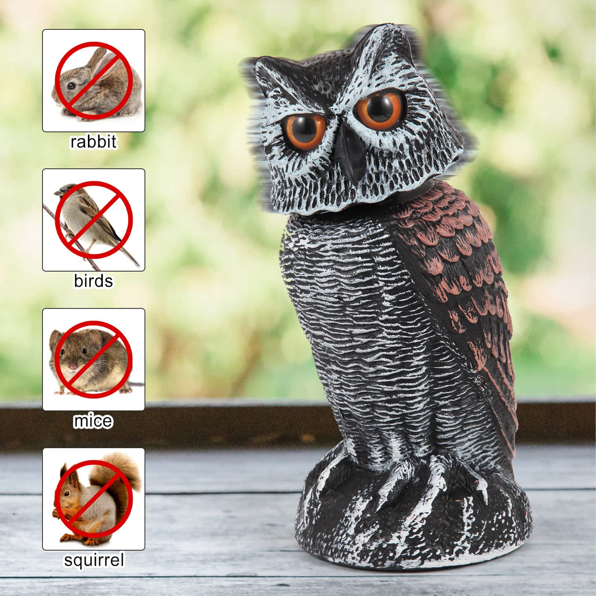 Hedoc 2 Pack Fake Owl Decoys to Scare Birds Away, Rotating Head Bird Deterrents, Nature Enemy Scarecrow Plastic Statues, Pest Repellent for Gardens and Patios