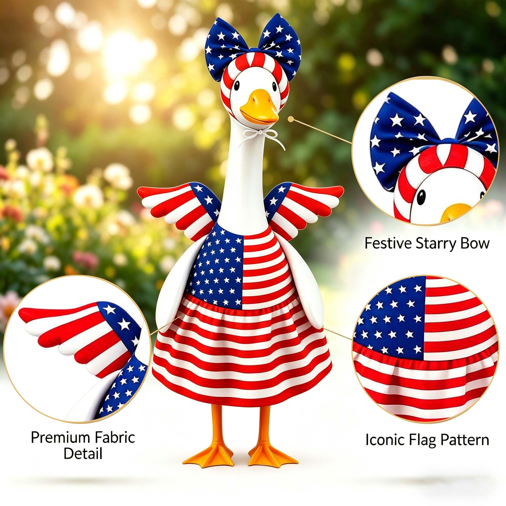 Go Ho 4th of July Porch Goose Outfit Angel Style, American Flag Patriotic Clothes for 23 Inch Porch Goose Statue, Independence Day Costume, 250th Anniversary USA Outdoor Lawn Garden Decoration