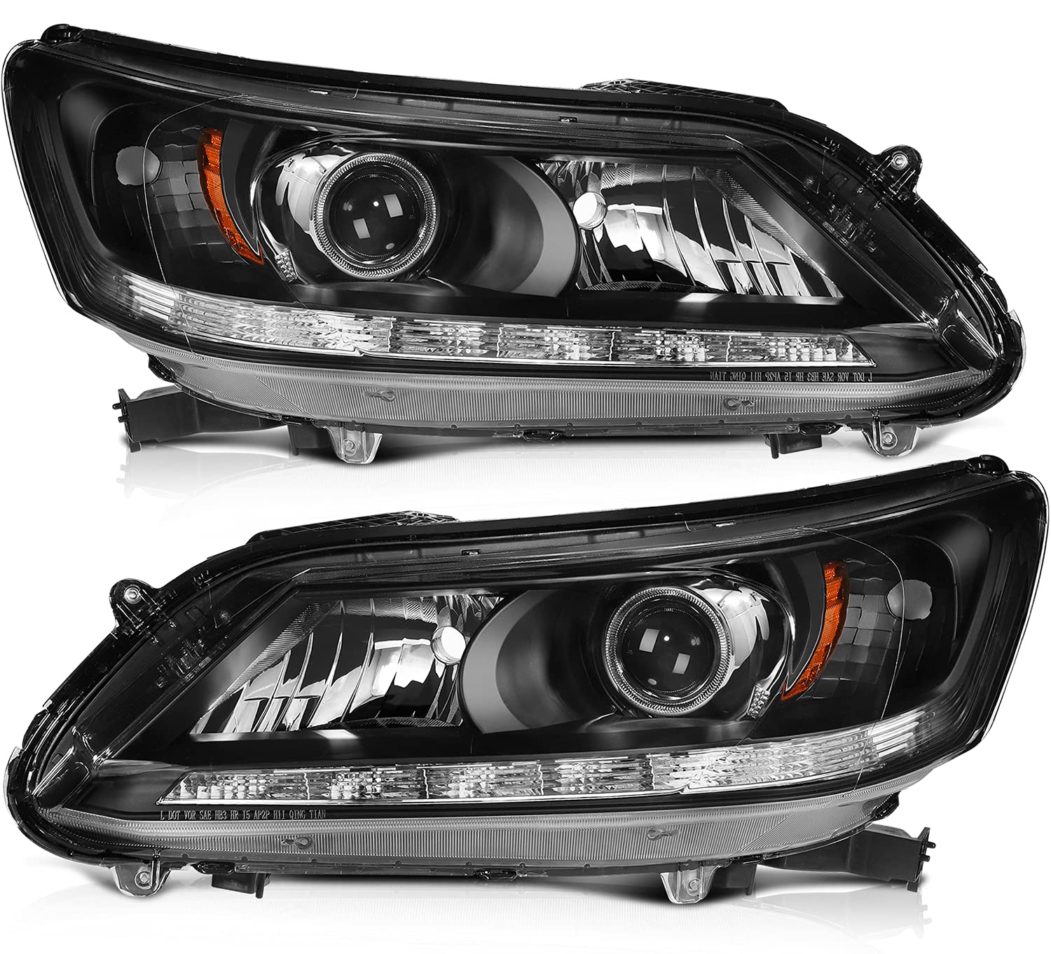 OCPTY Headlight Assembly Pair Replacement For 2002-2004 for Acura RSX Black Housing Amber Reflector Clear Lens Bulbs Not Include