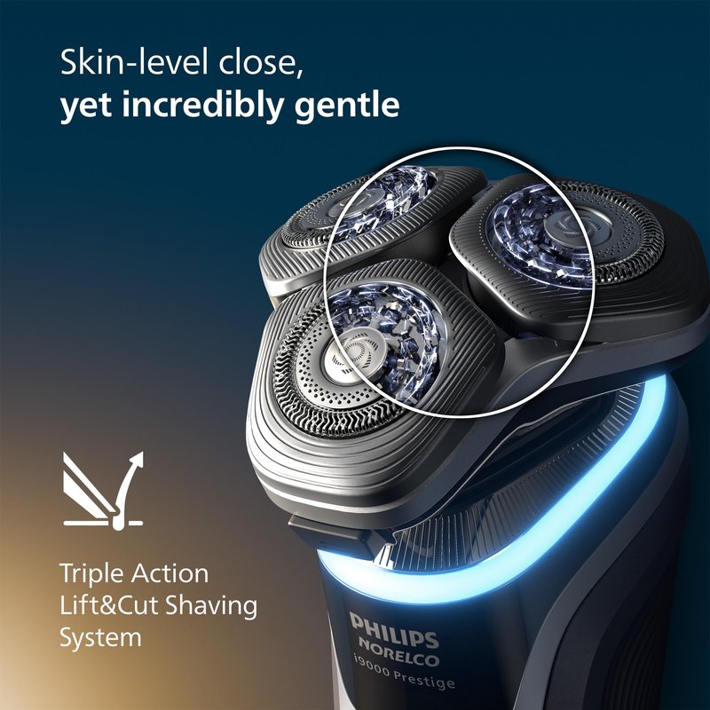 Philips Norelco Shaver i9000 Prestige, Wet & Dry Electric Shaver, Mystic Aqua, SenseIQ Technology, Triple Lift & Cut System, 360 Rotating Dual SteelPrecision Blades, Nose Trimmer, XP9201/88
