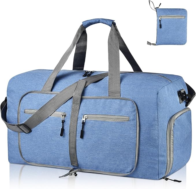 Dimayar 40L Travel Duffle Bag for Men Women - Foldable Duffel Bag with Shoes Compartment - Overnight Bags Waterproof & Tear Resistant(Blue)