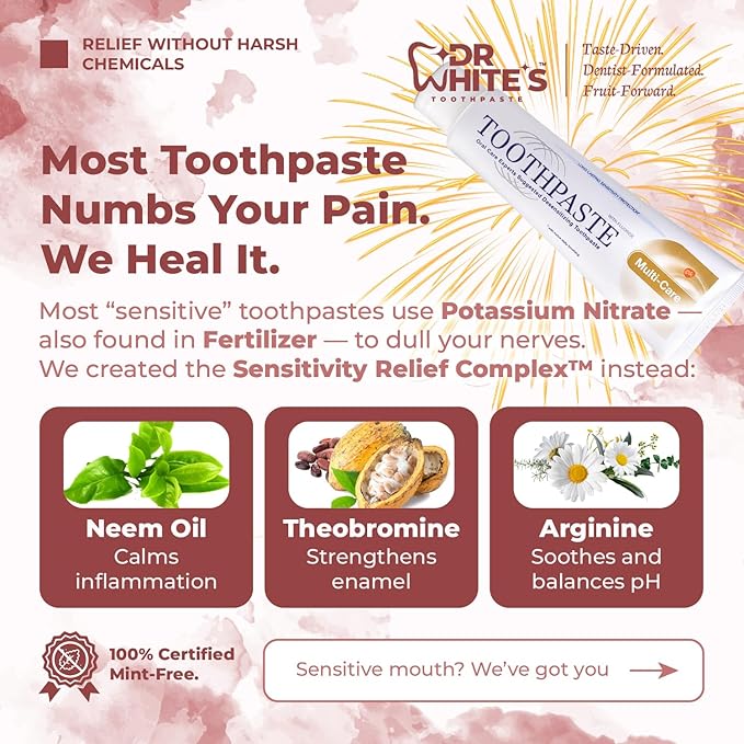 Dr. White’s Fruit by Design™ Line — Cherry Bloom Fluoride-Free Nano-Hydroxyapatite Toothpaste, 3.5 oz | Mint-Free | Dentist-Formulated | Enamel-Identical Mineral Care