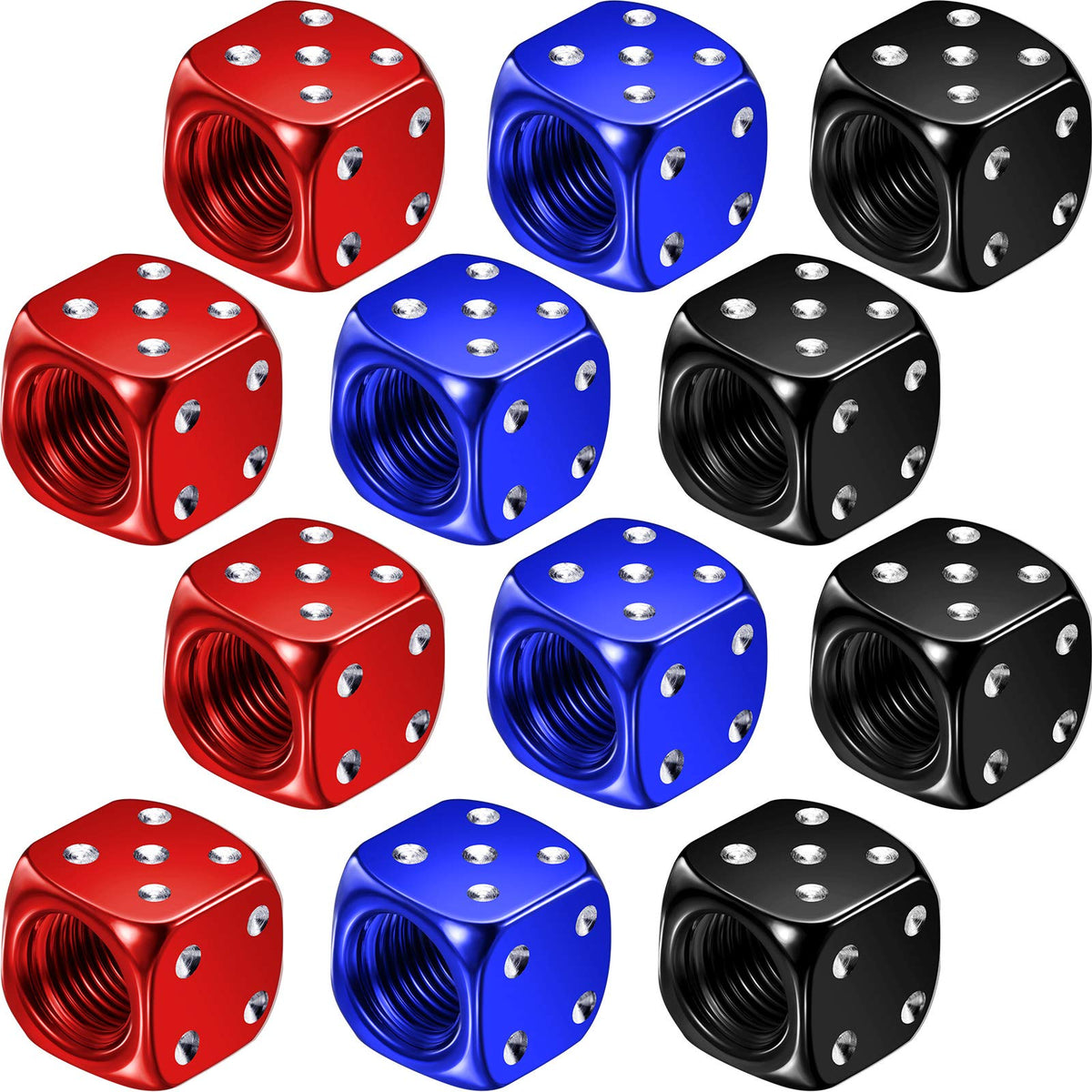 12 Pieces Aluminum Dice Valve Stem Caps Dice Tire Valve Caps Dice Air Valve Stem Covers for Car Bike Bicycle Motorcycle Multicol