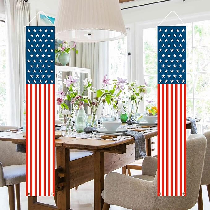 Patriotic Decorations - 4th of July Decorations Outdoor Hanging American Flag Banners Porch Sign for Veterans Memorial Labor Presidents Flag Election Day