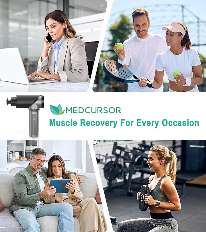 Medcursor Massage Gun, High Intensity Brushless Motor, Handheld Percussion Deep Tissue Massager with 6 Massage Heads for Sore Muscle and Stiffness (Gray)