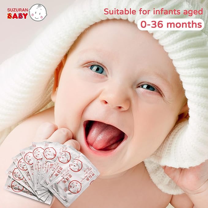 Baby Mouth Wipes Cotton Pure Water, Baby Finger Toothbrush Newborn Unscented Sensitive, Lint Free, Baby Oral Care For Baby Gums, Teeth and Tongue Cleaning, Individually Wrapped 120 Packs