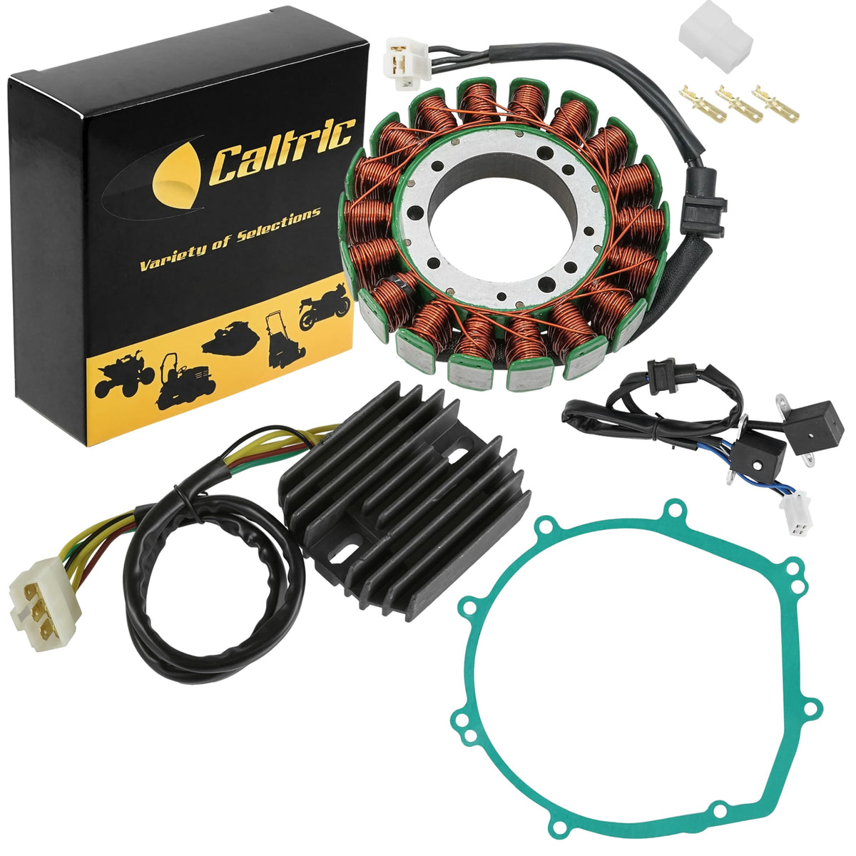 Caltric Stator and Regulator Rectifier with Gasket Compatible With Kawasaki Vulcan 1600 Nomad Vn1600 2005-2008