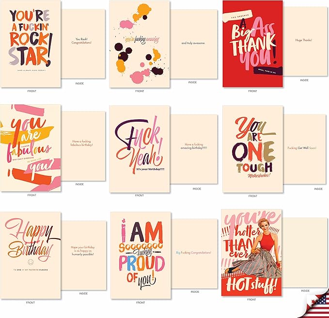 NobleWorks - 36 Assorted Funny Mixed Occasions Blank Greeting Cards Bulk Box Set w/Envelopes, Adult Humor Get Well, Variety Pack for Men and Women (36 Designs, 1 Each) - Mega AC9135XXG-B1x36