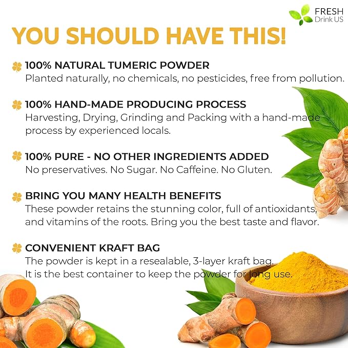 FRESHDRINKUS, Premium 2.5oz Turmeric Powder, 100% Natural & Pure Turmeric Powder, Ground Turmeric Powder, Turmeric Seasoning Root Powder, No Additives, No Gluten, Vegan.