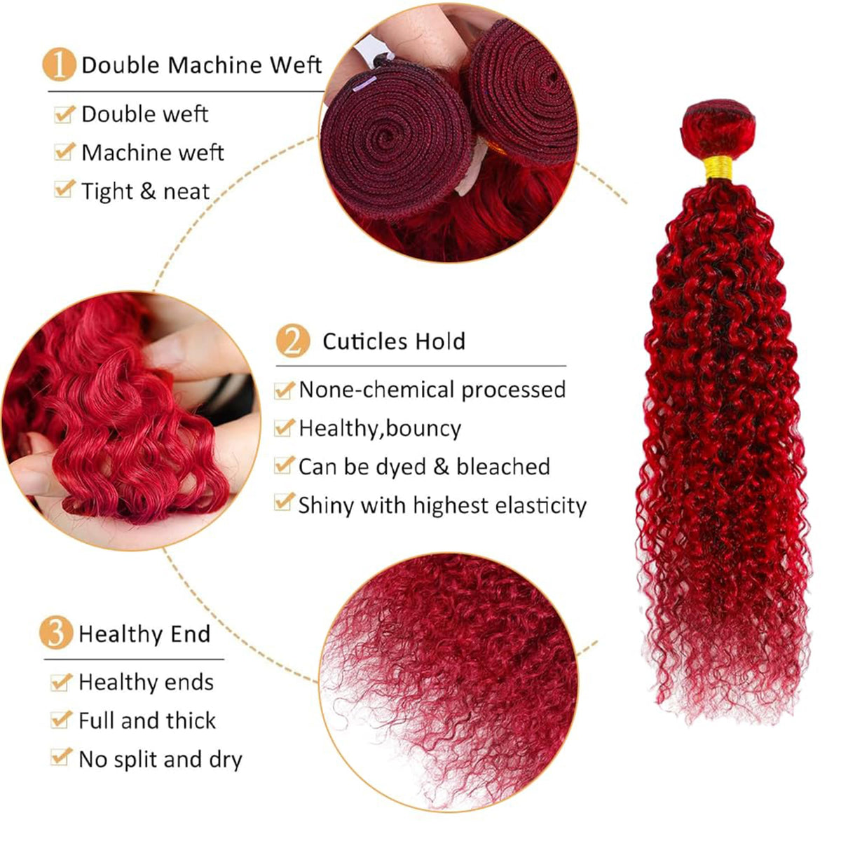 Red Curly Human Hair Bundles 30 Inch Kinky Curly Single Bundle Human Hair Light Red Color Unprocessed Native Virgin Hair 100g Total Double Weft Human Hair Extensions for Women