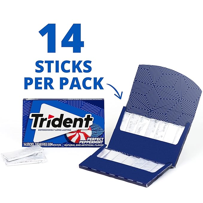 Trident Perfect Peppermint Sugar-Free Chewing Gum, 12 Packs of 14 Pieces (168 Total Pieces)