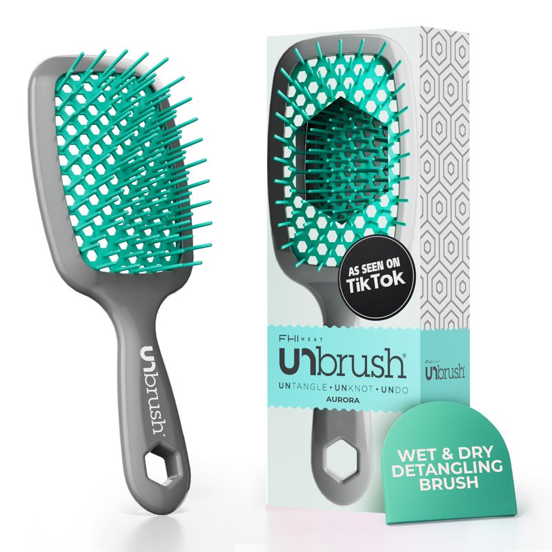 FHI Heat UNbrush Detangling Brush for Pain-Free Brushing on All Wet or Dry Hair Types — Durable DuoFlex Anti-Static Bristles, Lightweight Handle, Vented Hair Brush, Aurora