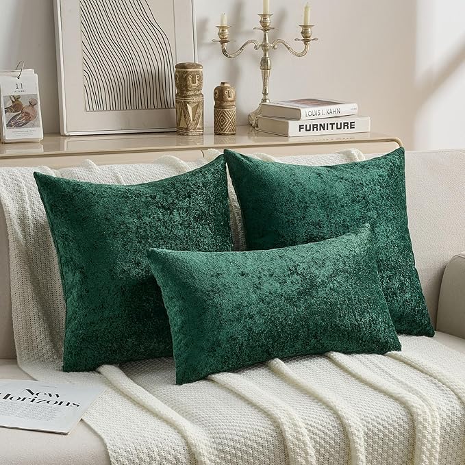 FUTEI Christmas Dark Green Flannel Throw Pillow Covers 24x24 Inch Set of 2,Soft Dimensional Textured European Cushion Cases,Modern Home Decor for Couch Living Room