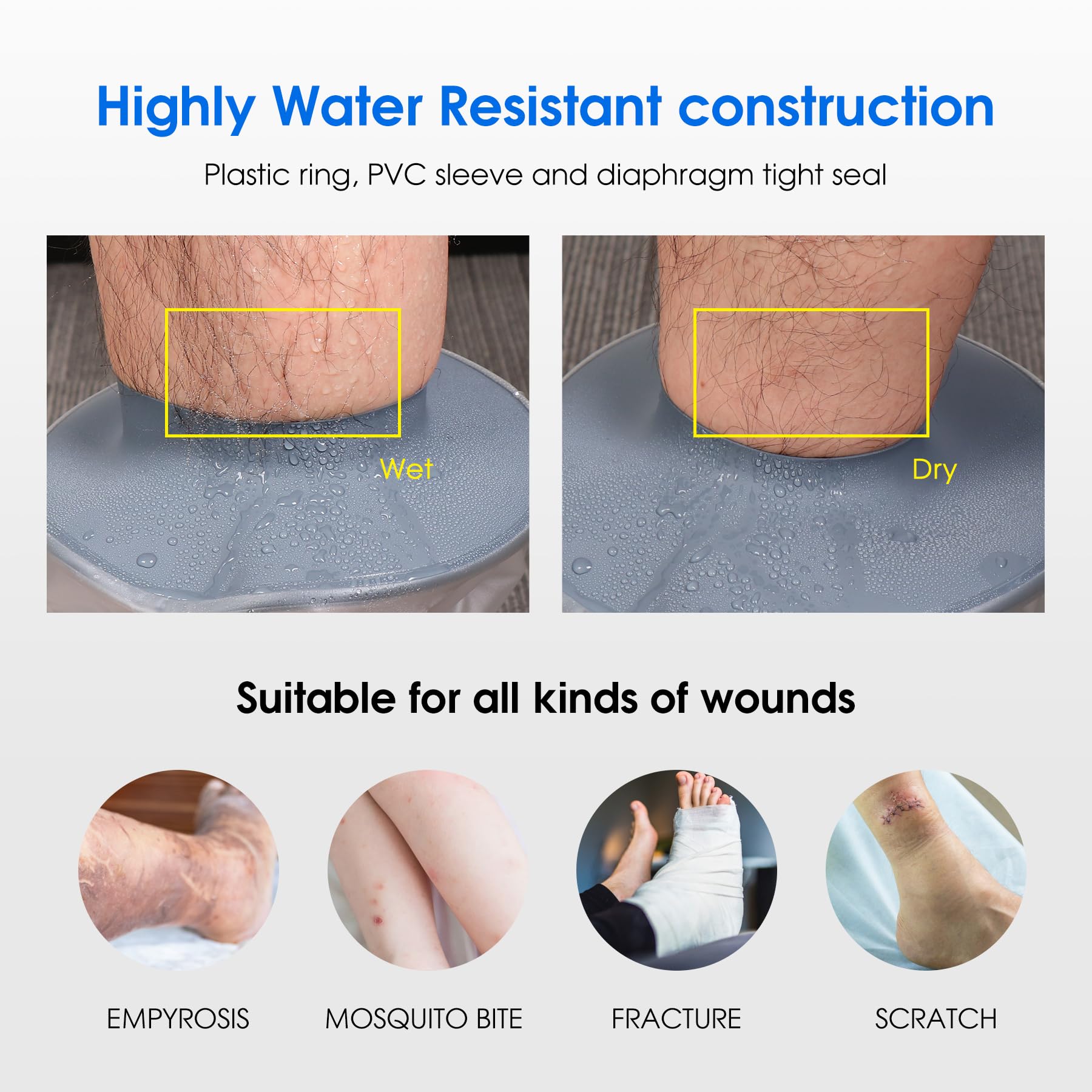 COMFYTHERA Waterproof Cast Cover for Shower Ankle Wound Protector Bath Adult Watertight Cast Bag Showering for Surgery Foot, Ankle, Burns Reusable (C-Long Leg S)