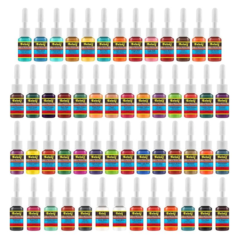 Solong Tattoo Ink Set 54 Complete Colors Pigment Kit 1/6oz (5ml) Tattoo Supply for Tattoo Kit TI1001-5-54