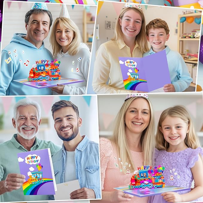 GREETING ART Musical Train Birthday Card, 3D Pop Up Birthday Cards, Light & Music Happy Birthday Card for Kids, Women, Man, Mom, Wife, Husband, Boy, Girl