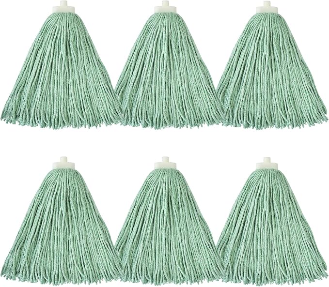 Matthew Cleaning Screw-on Heavy Duty Cotton Wet Mop Replacement Heads(Green, Medium,6 Pack) with 2 Pack Microfiber Cloth for Residential & Commercial Floor Cleaning Use- Fit Standard American Screw