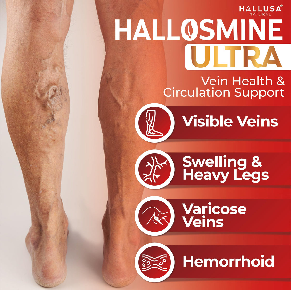 Hallusa Natural Hallosmine Ultra Diosmin 500mg & Hesperidin 150mg – Heavy Legs, Swelling & Vein - Blood Circulation Supplements, 60 Caps
