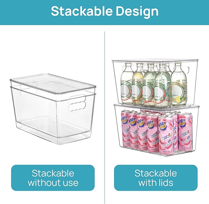 Vtopmart 8 Pack Clear Stackable Storage Bins with Lids,XLarge Plastic Containers with Handle for Pantry Organizer and Storage,Perfect for Kitchen,Fridge,Cabinet, Closet,Bathroom Organization