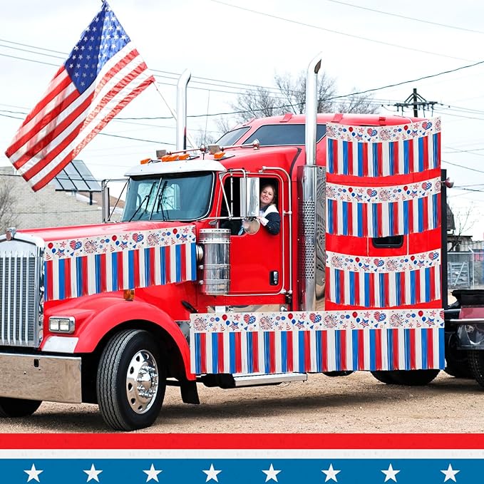 4th of July Decoration 4 Packs 10 Feet Long Foil Fringe Star Garland Memorial Day USA Red White Blue Independence Day Tinsel Metallic Streamers Patriotic Banner Car Parade Floats Garden Trailer
