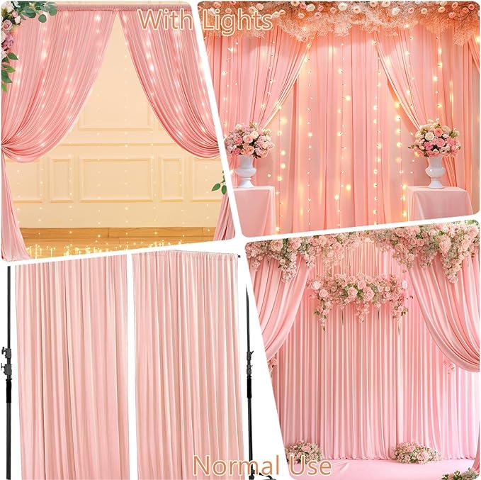 10 x 10ft Dusty Pink Backdrop Curtains with Lights String for Girls Party Photo Backdrop Drapes Wrinkle Free Polyester Curtains Backdrop for Birthday Wedding Reception Baby Shower Ceremony-5 x 10ft 2P