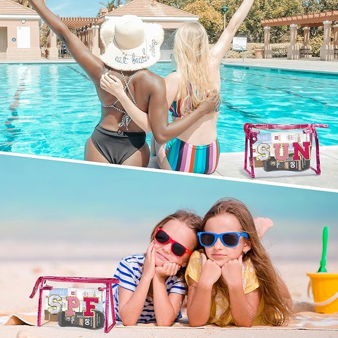 COSHAYSOO Sunscreen Bag Clear Makeup Toiletry Pouch Beach Vacation Essentials for Women Teen Girls Trip Gifts Summer Pool Travel Must Have Accessories Waterproof Stuff