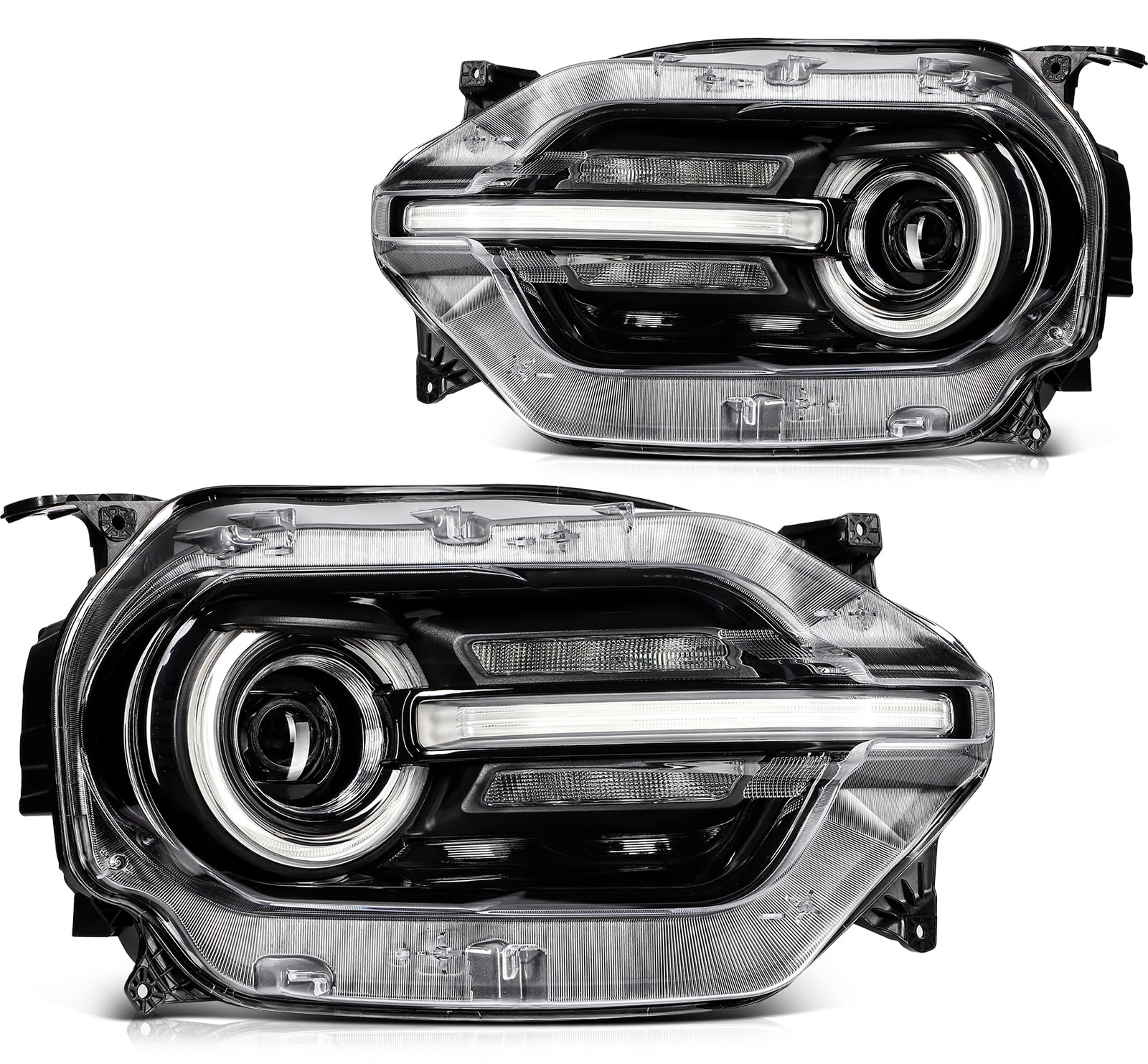 LBRST Headlight Assembly Fit 2021-2024 for Bronco Sport Driver & Passenger Side Headlight Black Housing Clear Reflector M1PZ1300