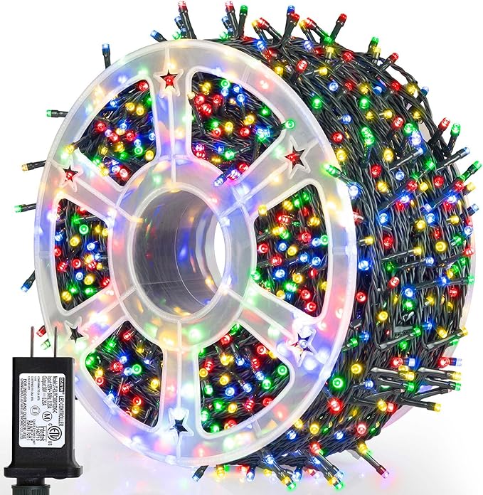 weillsnow 500 LED Multicolor Outdoor Christmas Lights, 164Ft Plug in Waterproof String Lights, 8 Modes with Memory for Outdoor Indoor Garden Halloween Christmas Decorations (Multicolor)