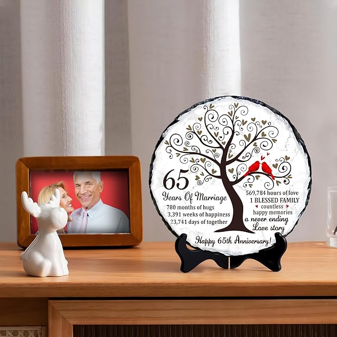 Blue Sapphire Couple Slate Plate – 65th Wedding Gifts for Parents & Couples – Unique 65th Anniversary Wedding Gift Ideas – 65 Years of Marriage Decoration, Plaque, Keepsake