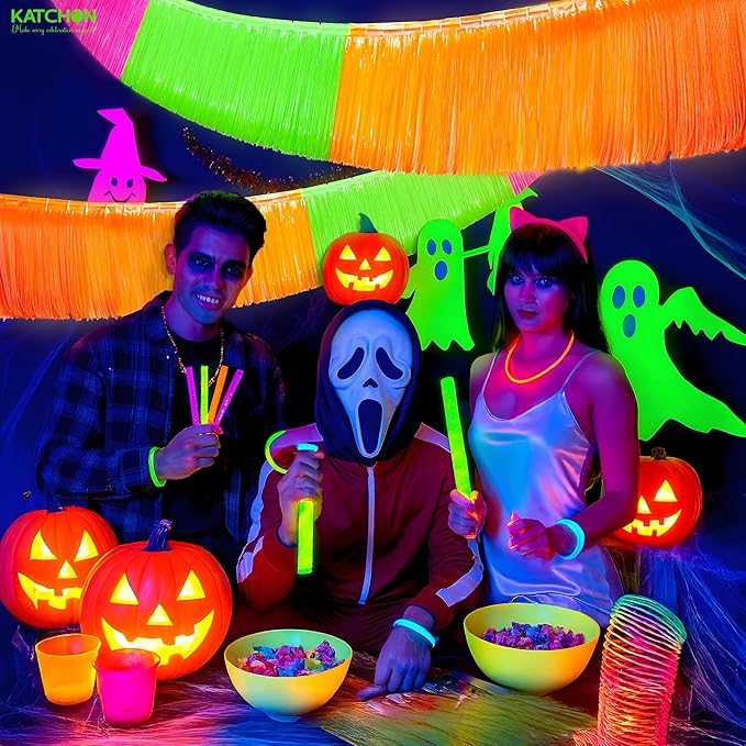 KatchOn, Neon Fringe Banner – 8.2 Feet, Pack of 2 | Neon Banner for Rave Party Decorations, Glow Parties Glow in The Dark Streamers for Birthday, Bachelorette Party