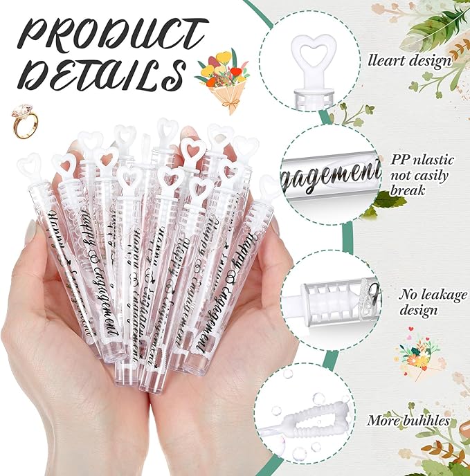 50 Packs Happy Engagement Bubbles Wedding Proposal Table Decorations Heart Bridal Shower Favors Guests Gifts for Engagement Party Supplies (Black)