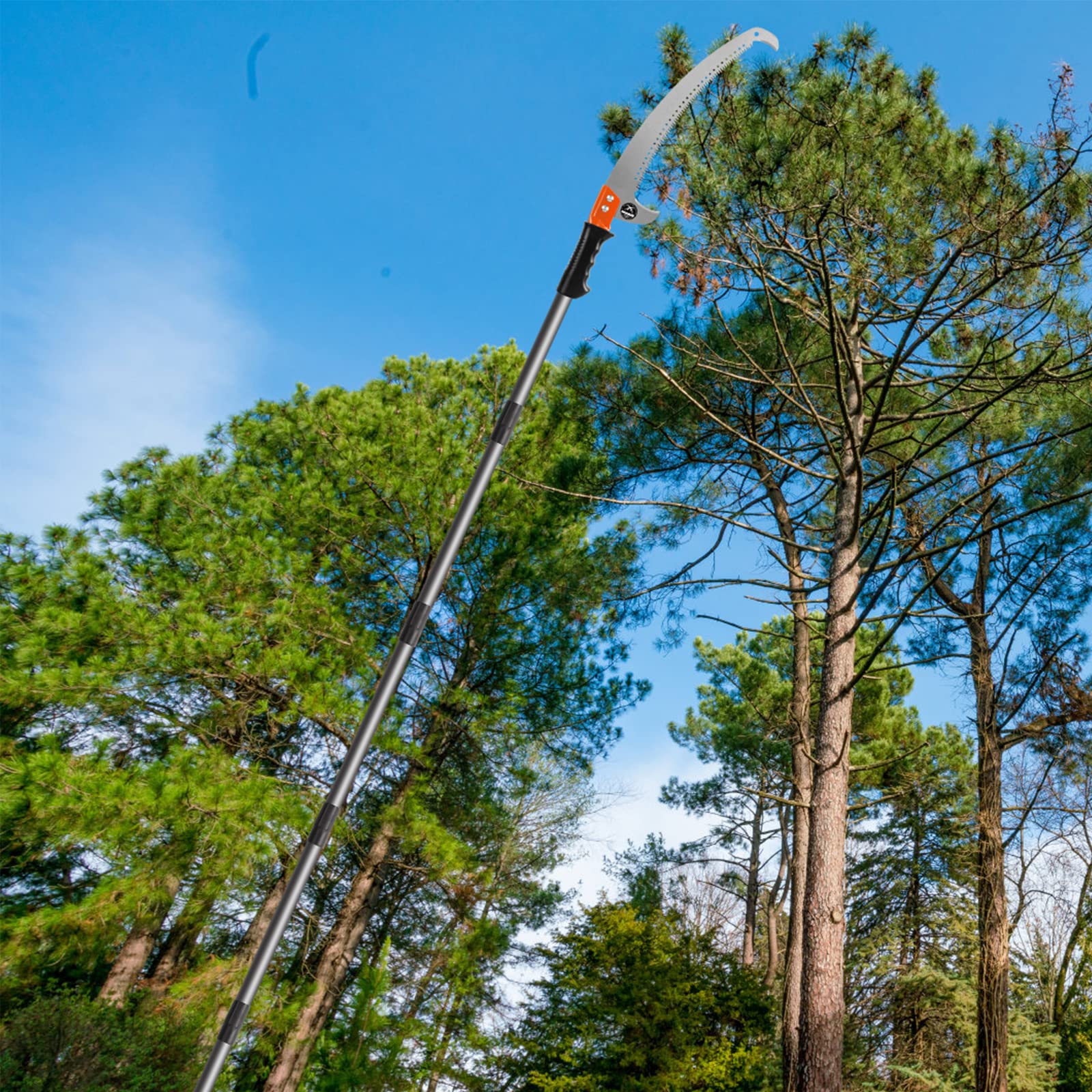 14FT Pole Saw for Tree Trimming 2-in-1 Hand Saw Steel Blade Extension Pole