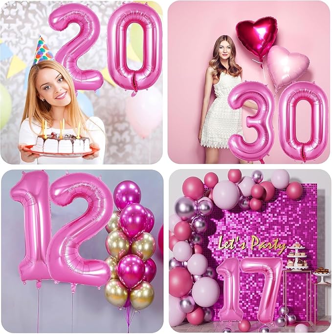 Pink Number Balloons, Large Hot pink Number 9 Balloon 40 Inch Pink 9 Balloon for Men Women Boys Girls 9th Birthday Party Decoration