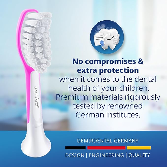 demirdental Kids Toothbrush Heads Compatible with Philips Sonicare Kids Toothbrush Heads - Replacement Heads Sensitive - Brush Heads from Ages 7 to 10 - Magenta - Replaces HX6048-8 Pack
