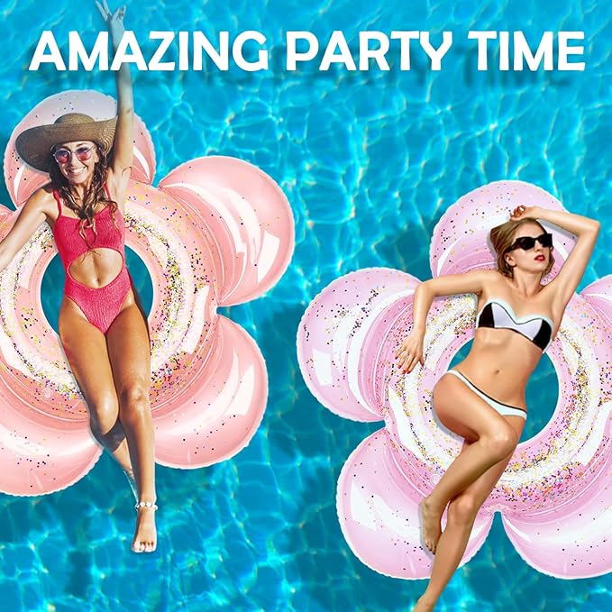 HeySplash Pool Floats, Large Pink Floats for Adults, Inflatable Floatie Loungers wih Glitter, Bachelorette Fun Decor, Swim Tube River Lake Wedding Bride Engagement Party Decor Toy Raft