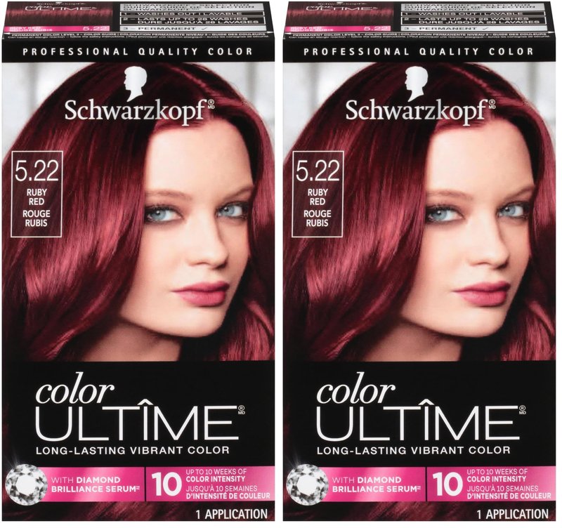 Schwarzkopf Color Ultime Hair Color, 5.22 Ruby Red, 1 Application - Permanent Red Hair Dye for Vivid Color Intensity and Fade-Resistant Shine up to 10 Weeks (Pack of 2)