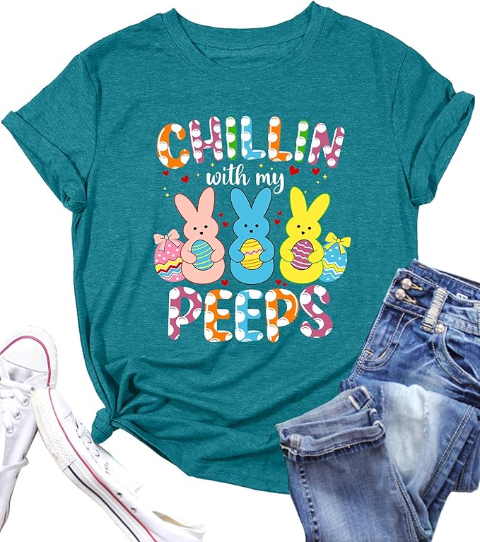 LAZYCHILD Women Easter Teacher Shirts: Funny Treat All with Kindness T-Shirt Bunny Rabbit Tee Tops