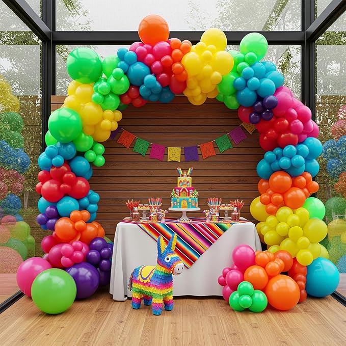 Mexican Festival party Decorations with Colorful Rainbow Balloon Garland Arch for Mexican Cinco de Mayo independence Cielito Lindo theme Holiday Birthday Baby Shower Party Decorations