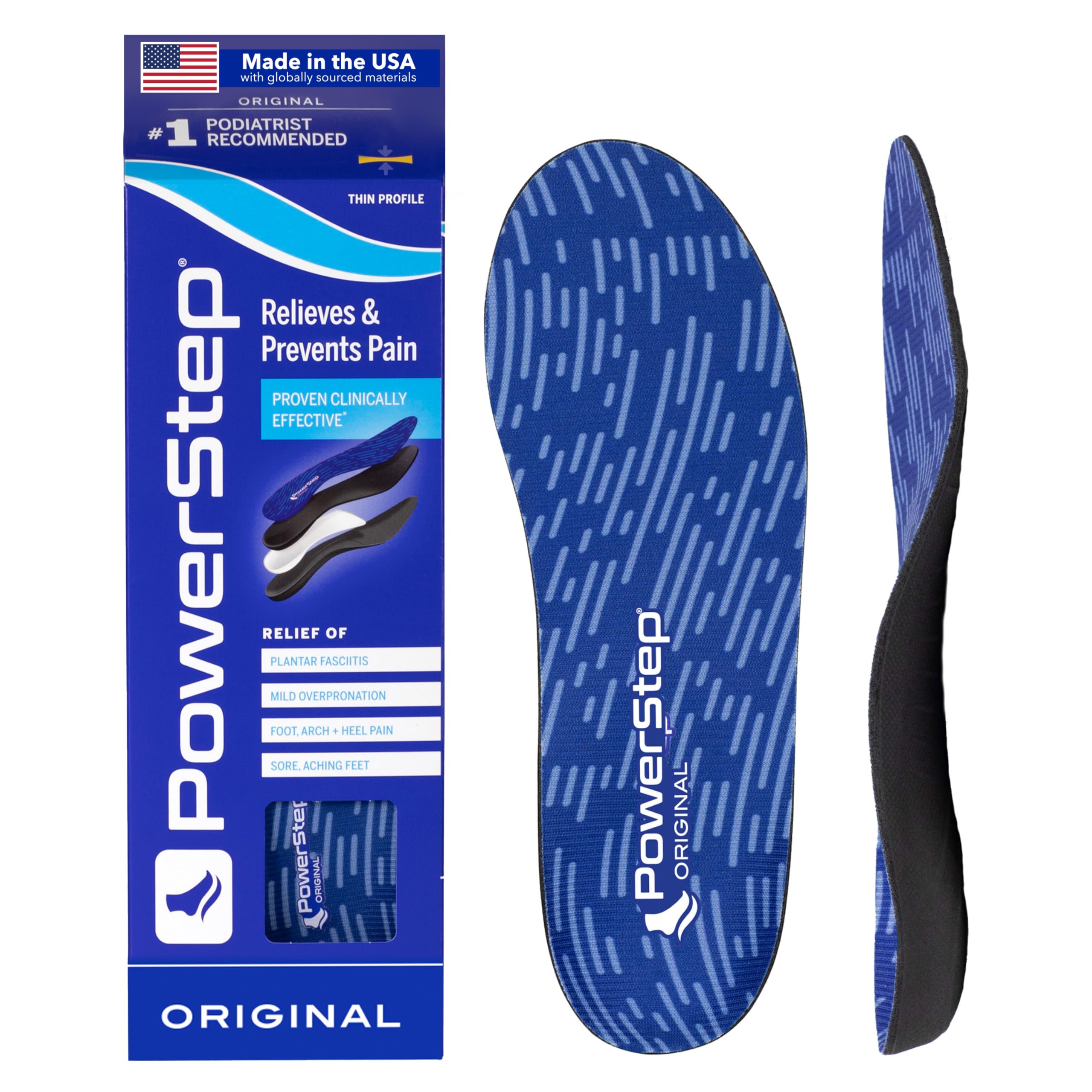 PowerStep Original Insoles, Arch Pain Relief Orthotics, Tight Shoes, Foot Support for Plantar Fasciitis, Mild Pronation, Foot & Arch Support Inserts, Shoe Inserts, Made in the USA (M 7-7.5, F 9-9.5)