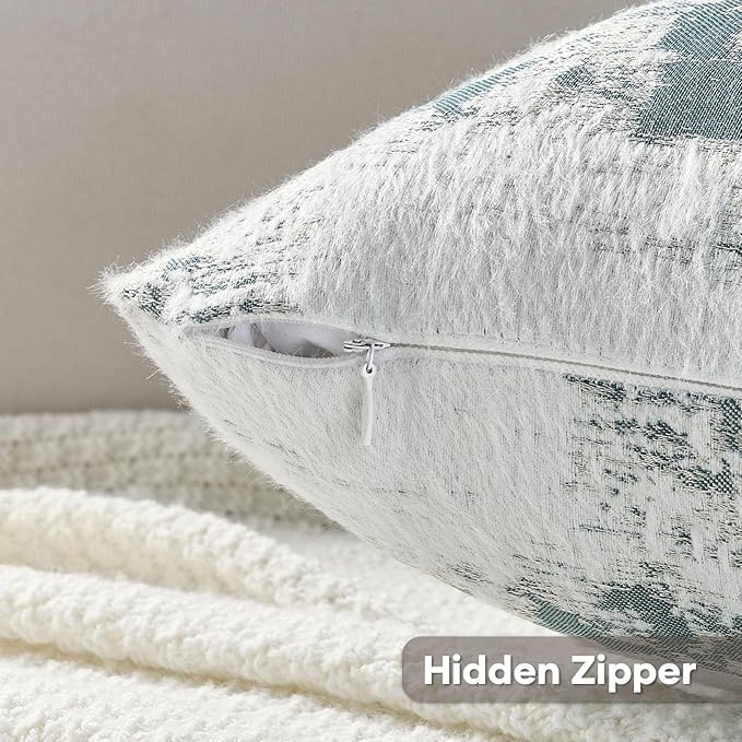 FUTEI Teal White Decorative Throw Pillow Covers 16x16 Inch Set of 2,Soft Faux Cashmere Jacquard - Textured & Cozy Cushion Case,Modern Home Decor for Couch Bed Living Room