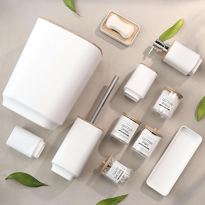 Bathroom Accessories Set,White Bathroom Set,24 Pieces Bathroom Accessory Set with Shower Curtain,Trash Can for Bathroom Accessories Décor and Home Gifts