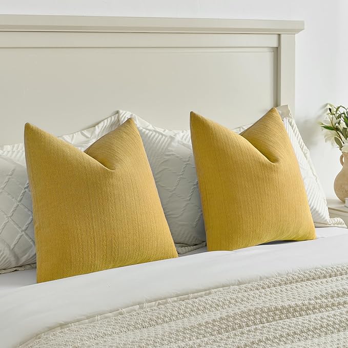 FUTEI Mustard Yellow Decorative Throw Pillow Covers 24x24 Inch Set of 2,Soft Cozy Wheat Ear Striped Patterns European Cushion Cases,Modern Home Decor for Couch Bed Living Room