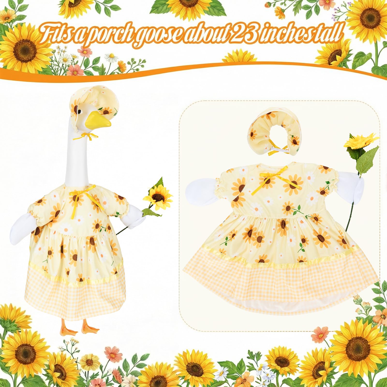 Porch Goose Summer Outfit for 23 Inch Statue, Sunflower Porch Goose Outfit