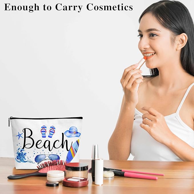 Summer Cosmetic Bag, Cruise Gift Makeup Bag with Zipper for Toiletry Bag Accessories, Beach Lover Gifts for Women Girls Birthday- B07