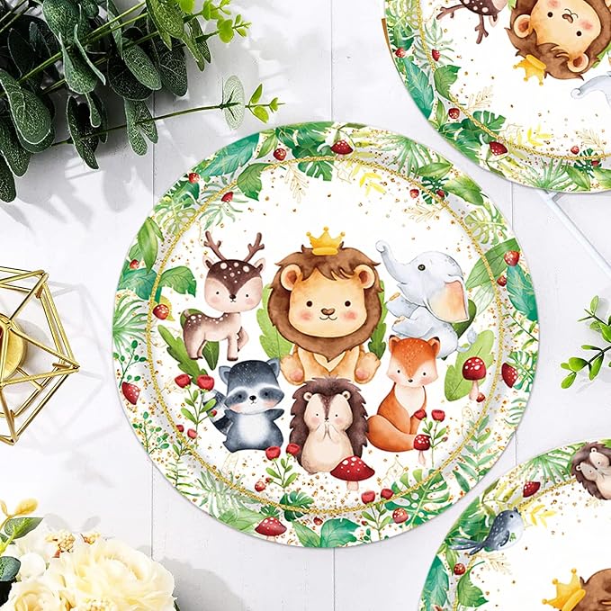Jungle Animals Party Decorations - 175 Pcs Safari Animal Baby Shower Plates and Napkins, Wild Animals Theme Disposable Tableware Set for Baby Shower Zoo Birthday Party Supplies Favors, Serves 25
