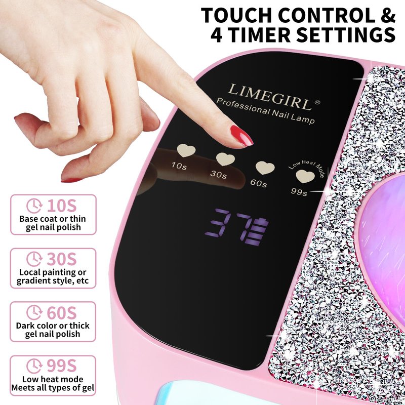 LIMEGIRL UV LED Nail Lamp Kit for Gel Polish Professional Fast Curing Pink Dryer Light Set with 4 Timer Settings Cordless Rechargeable Nail Art Cure Machine for Manicure Pedicure at Home and Salon