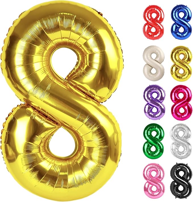Gold Number 8 Balloon 40 Inch, 8 Balloon Number, 8th Birthday Decorations, Gold Party Supplies for Boys Girls